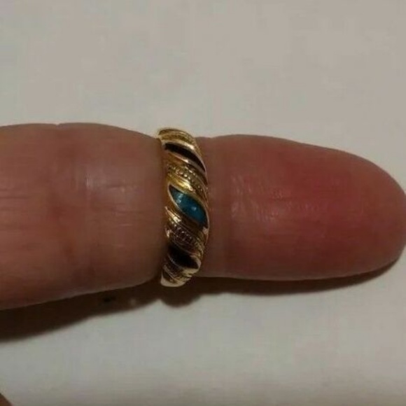 Black Onyx/Turquoise Inlay 14K Gold Plated NWOT Size  7 - Picture 8 of 8